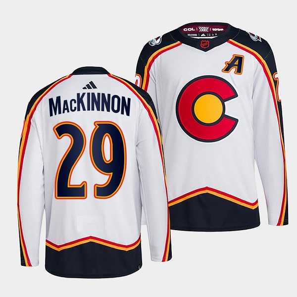 Mens Colorado Avalanche #29 Nathan MacKinnon White 2022-23 Reverse Retro Stitched Jersey->colorado avalanche->NHL Jersey